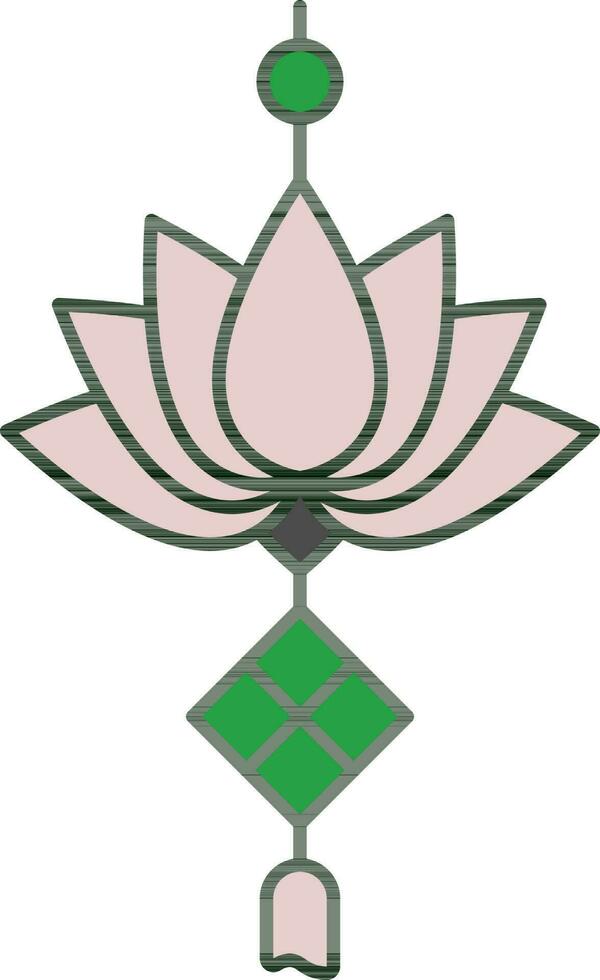 Lotus Wind Charm Icon In Green And Pink Color. vector