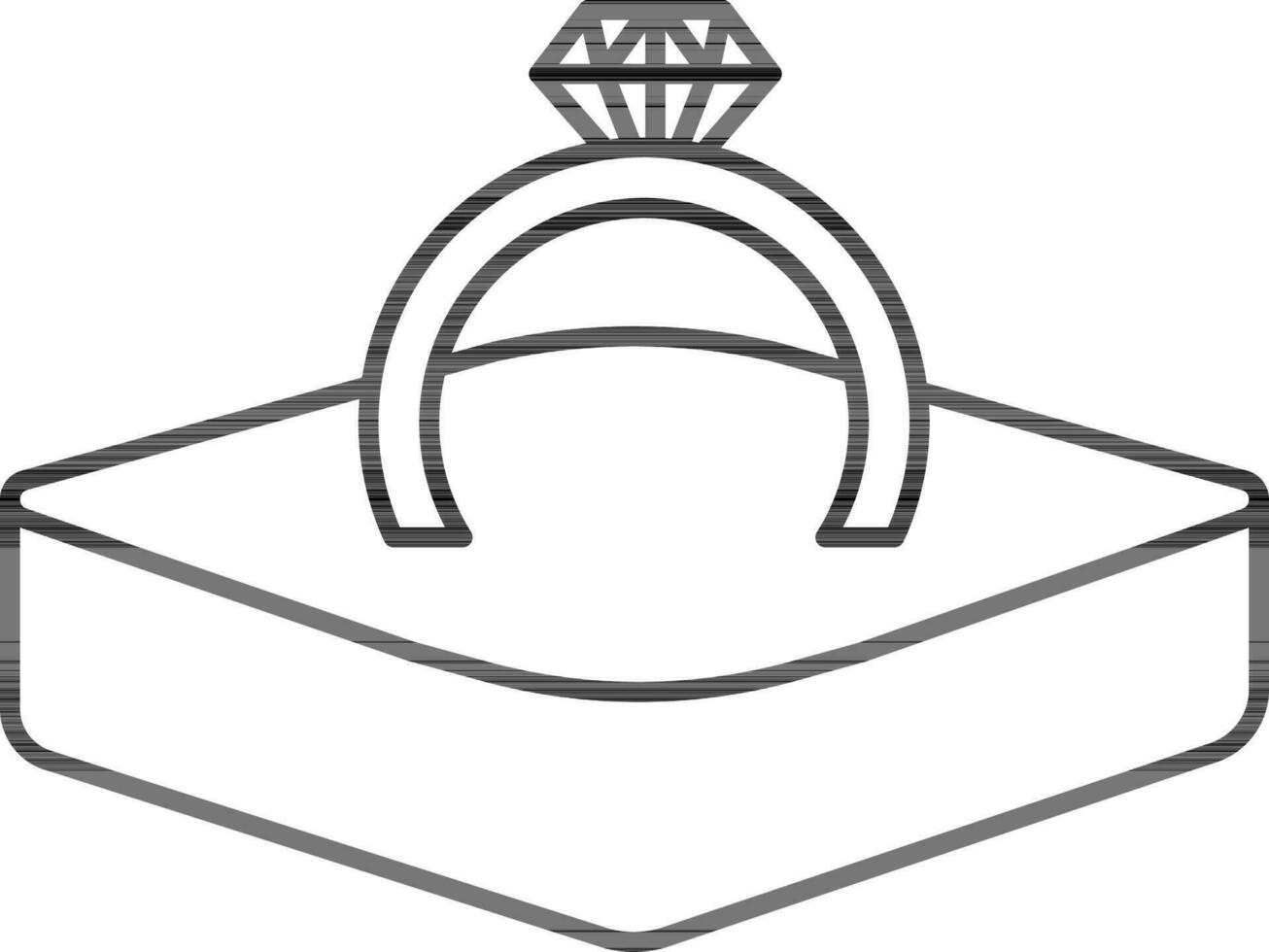 Diamond Ring Inside Open Box Icon In Black Outline. vector