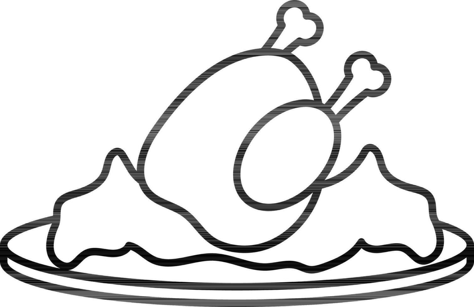 Roasted Chicken Icon In Black Line Art. vector