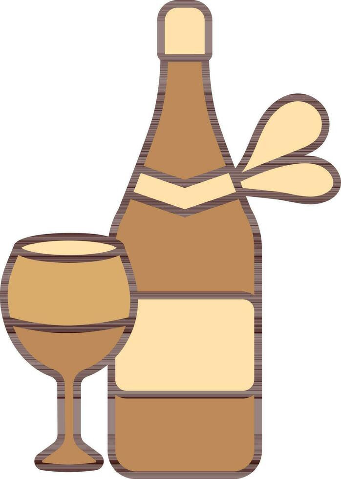 Champagne Bottle With Glass Icon In Brown Color. vector