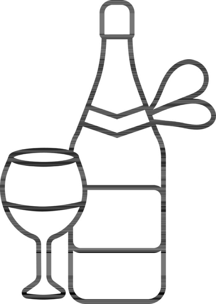 Champagne Bottle With Glass Icon In Black Outline. vector