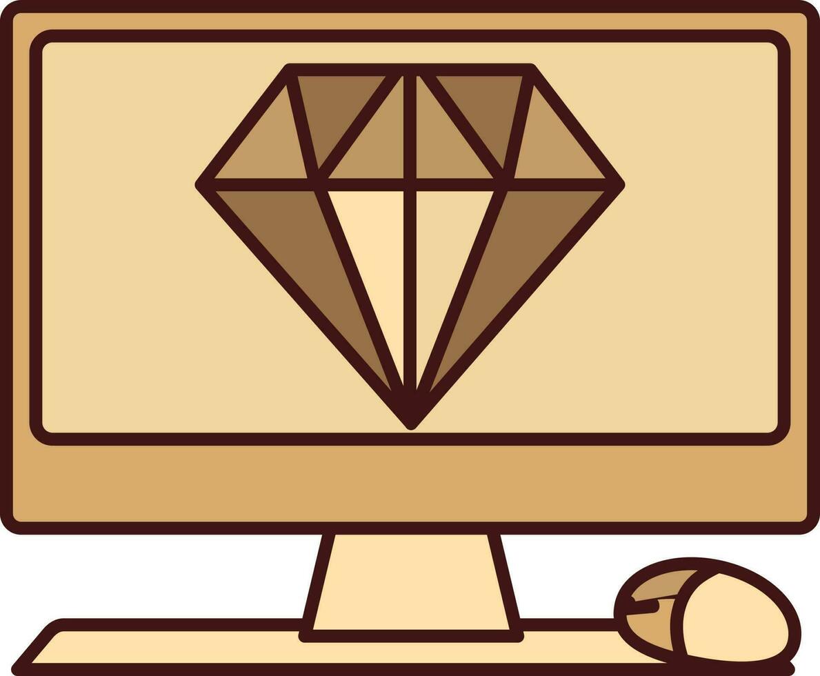 Brown Color Diamond In Desktop With Mouse Icon. vector