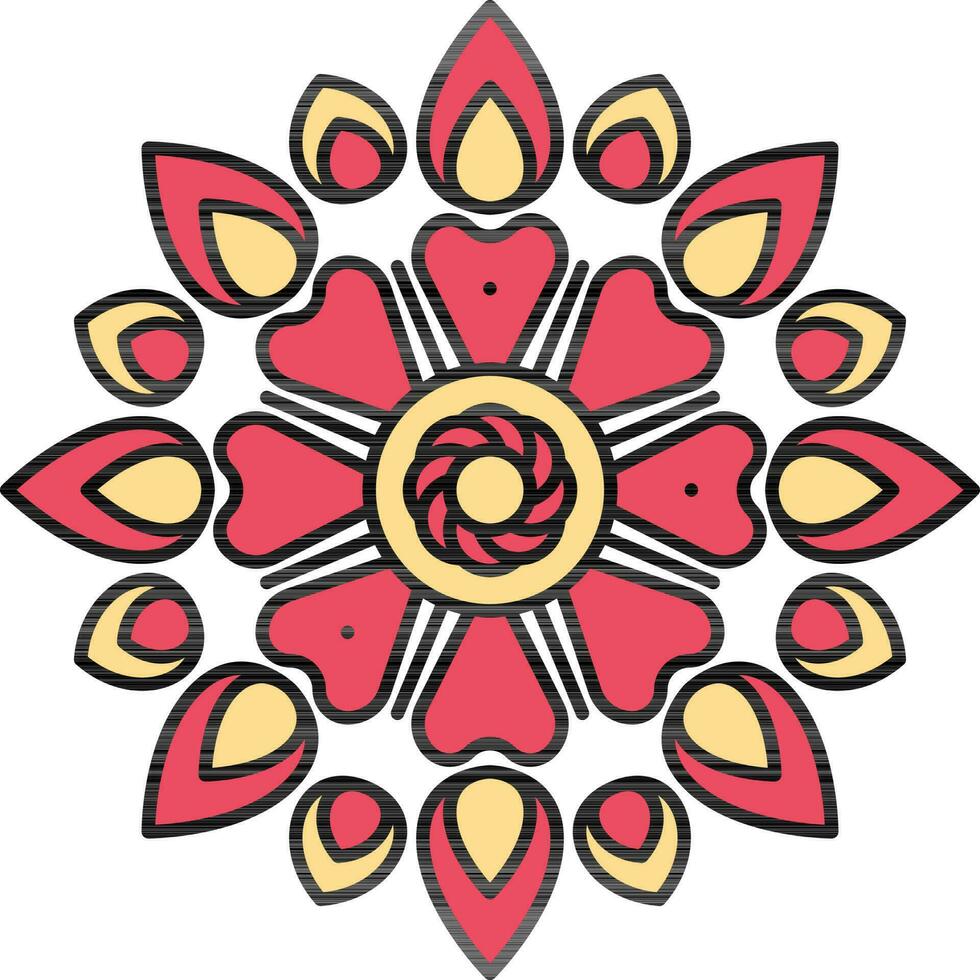 amarillo y rojo corazón mandala flor plano icono o símbolo. vector