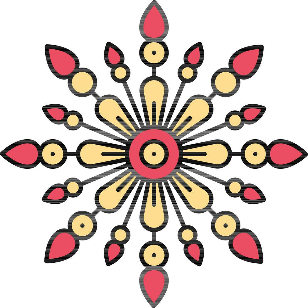 rojo y amarillo filigrana mandala plano icono o símbolo. vector