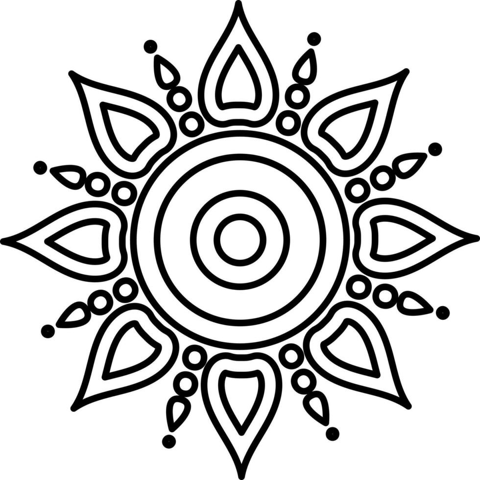 Rangoli Or Mandala Icon In Black Line Art. vector