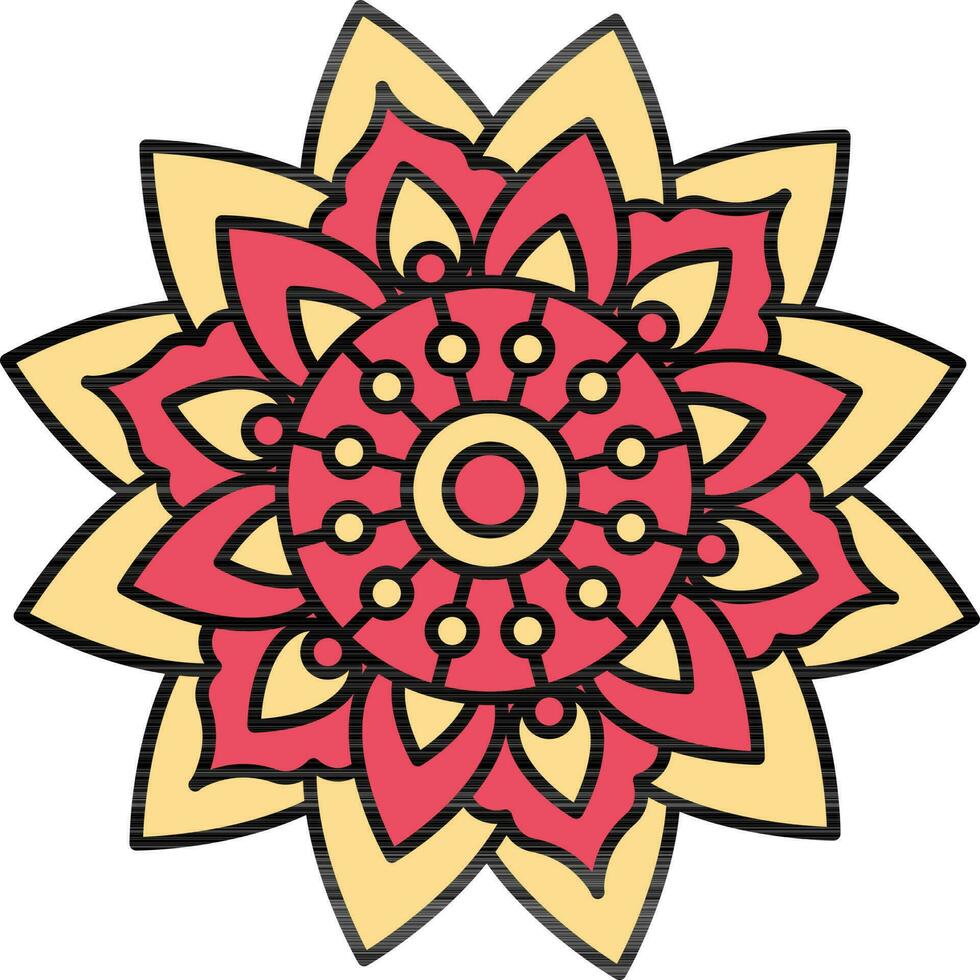 amarillo y rojo pétalo mandala icono o símbolo. vector