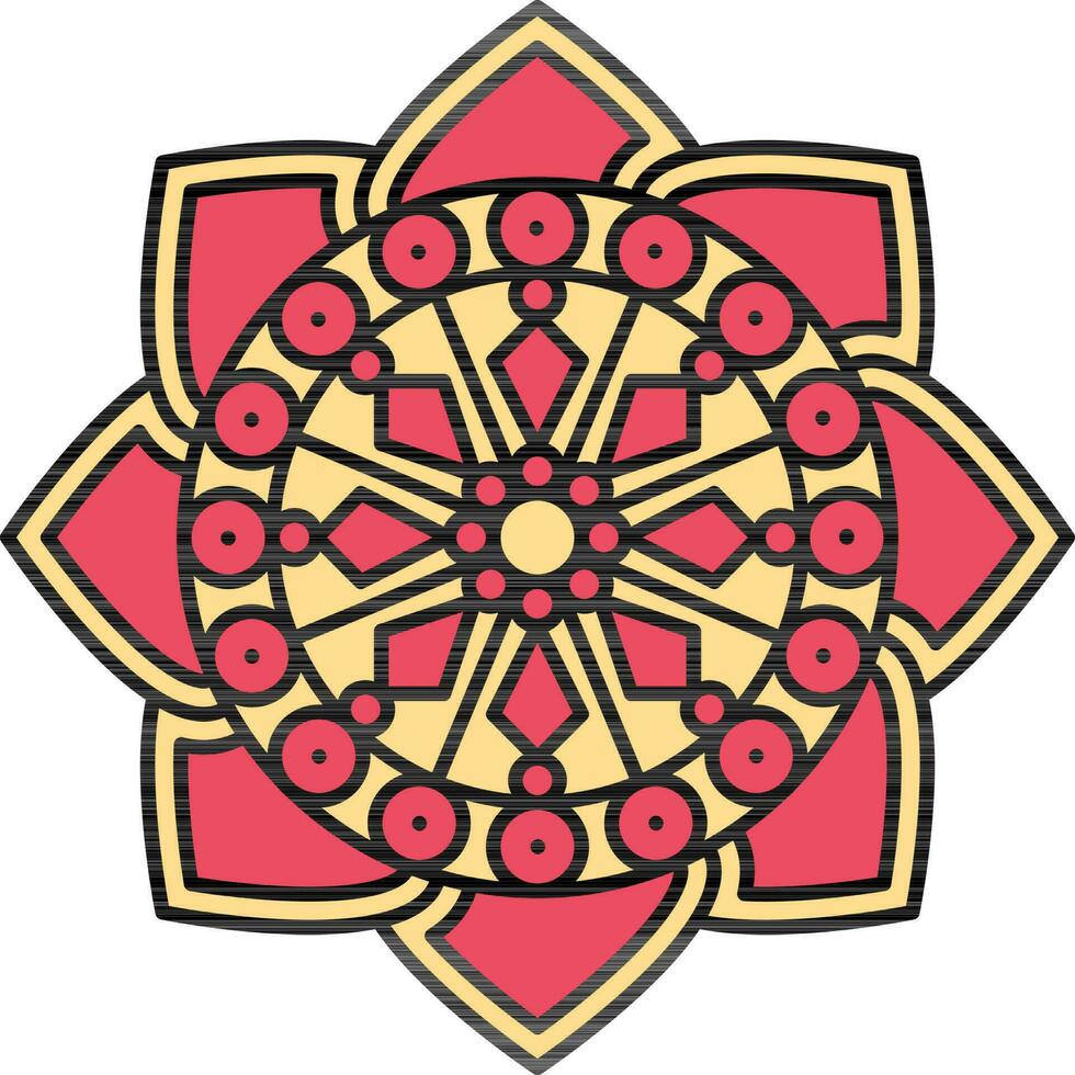 Circle Pattern Decorative Mandala Icon In Red And Yellow Color. vector