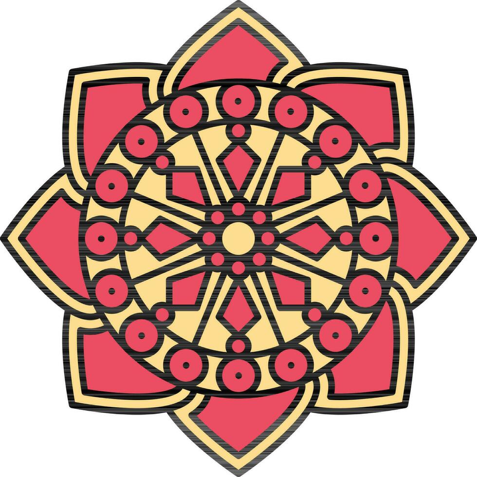 circulo modelo decorativo mandala icono en rojo y amarillo color. vector