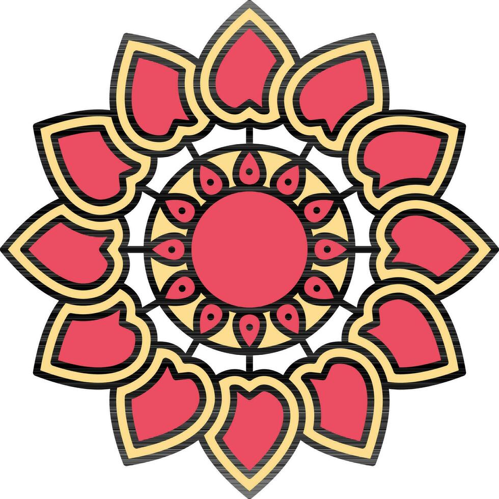 corazón mandala flor plano icono en rojo y amarillo color. vector