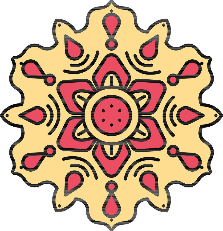 amarillo y rojo Rizado mandala flor icono. vector