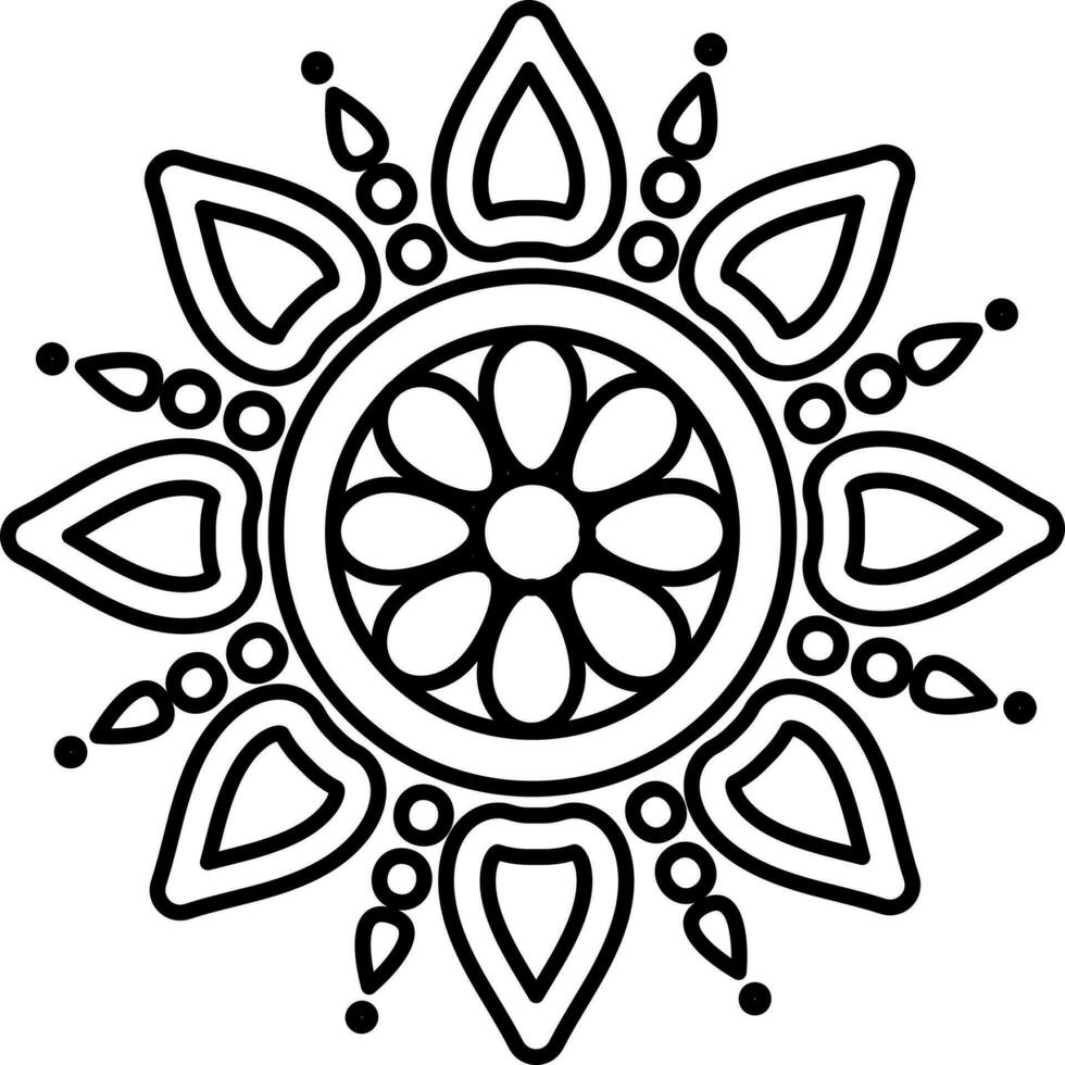 negro contorno floral modelo o rangoli icono. vector