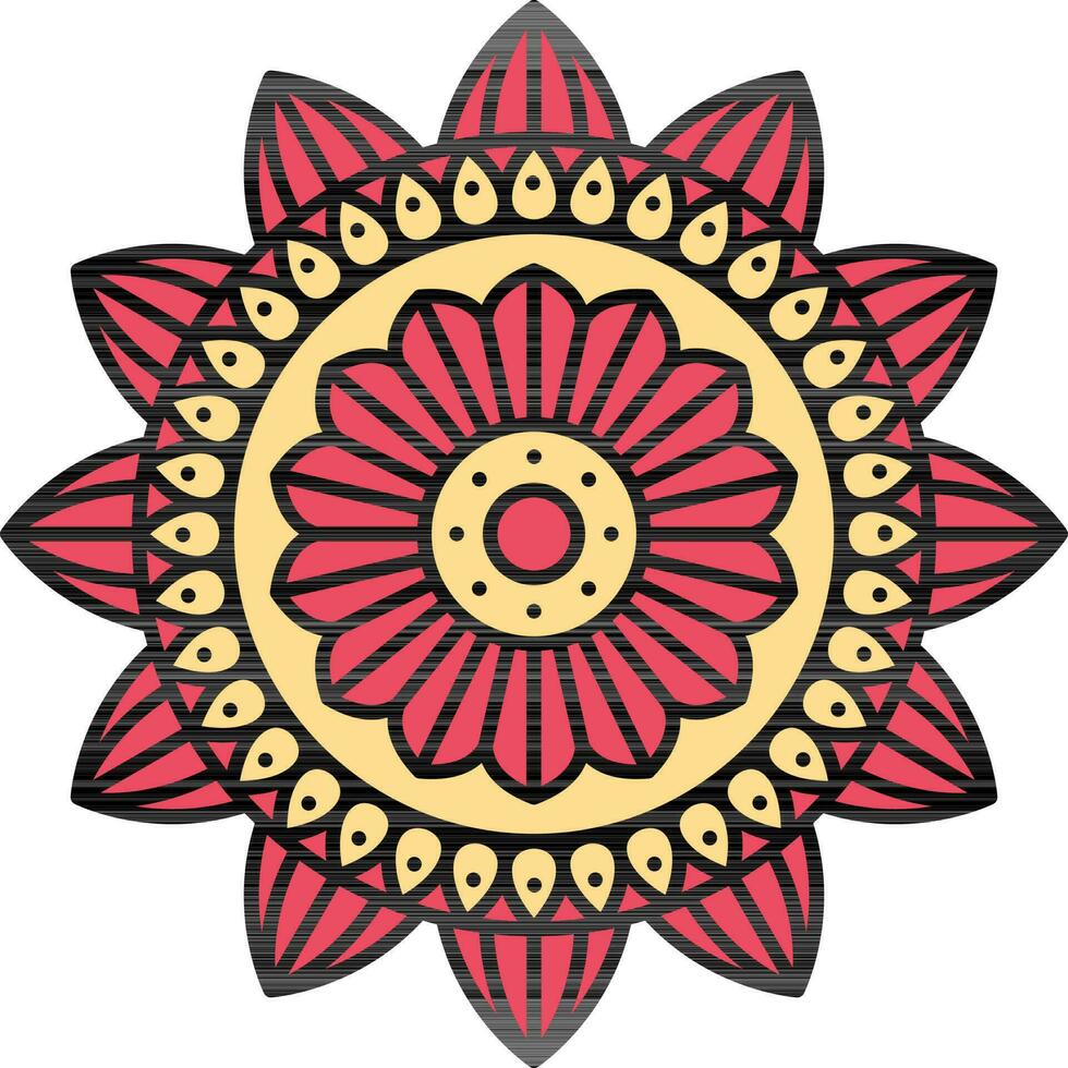 rojo y amarillo hojas modelo diseño mandala floral icono en plano estilo. vector