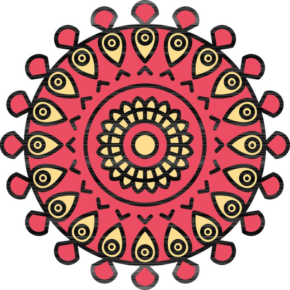Classic Mandala Floral Red And Yellow Icon. vector