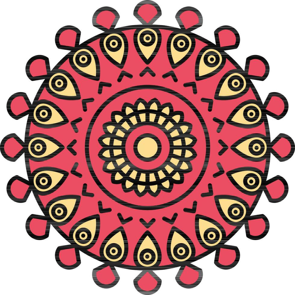 clásico mandala floral rojo y amarillo icono. vector