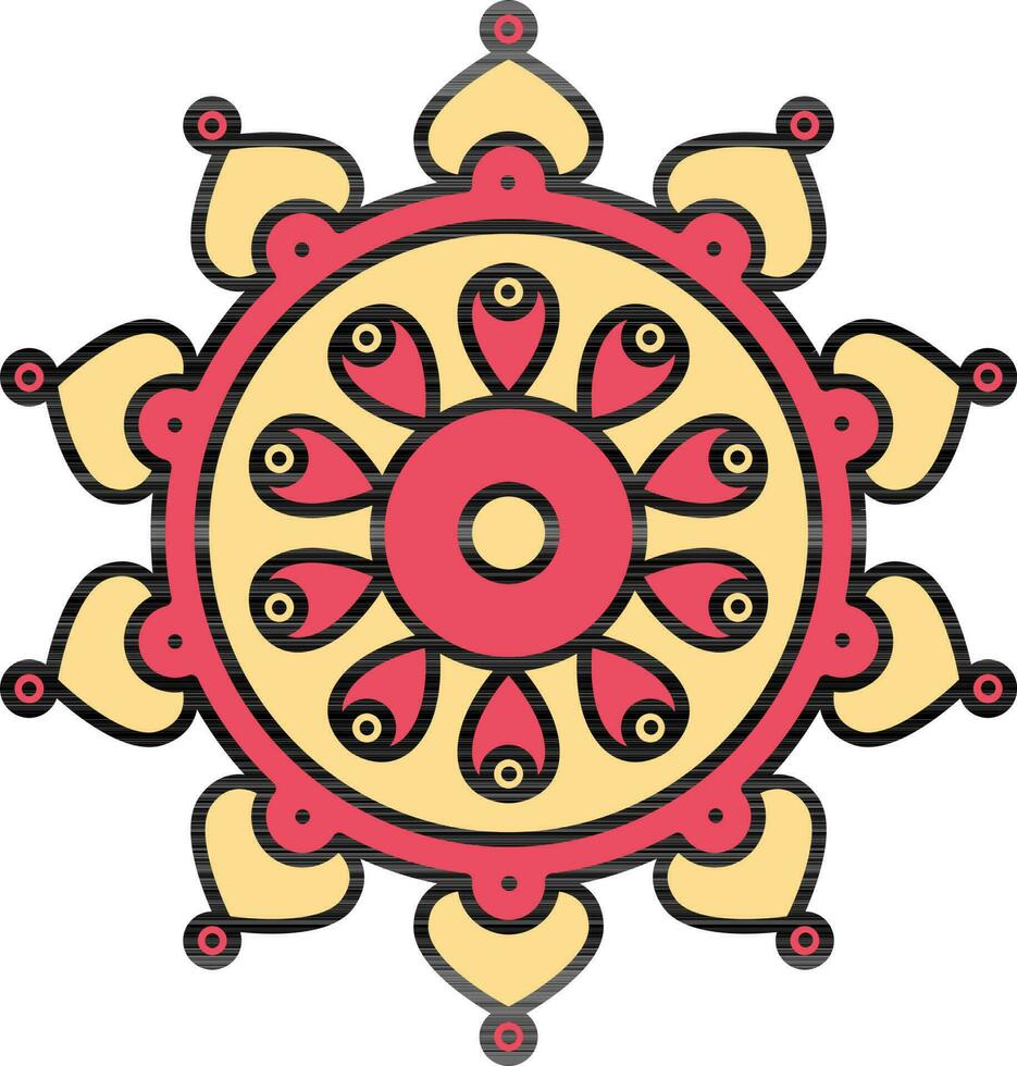 Yellow And Red Circular Mandala Floral Icon. vector