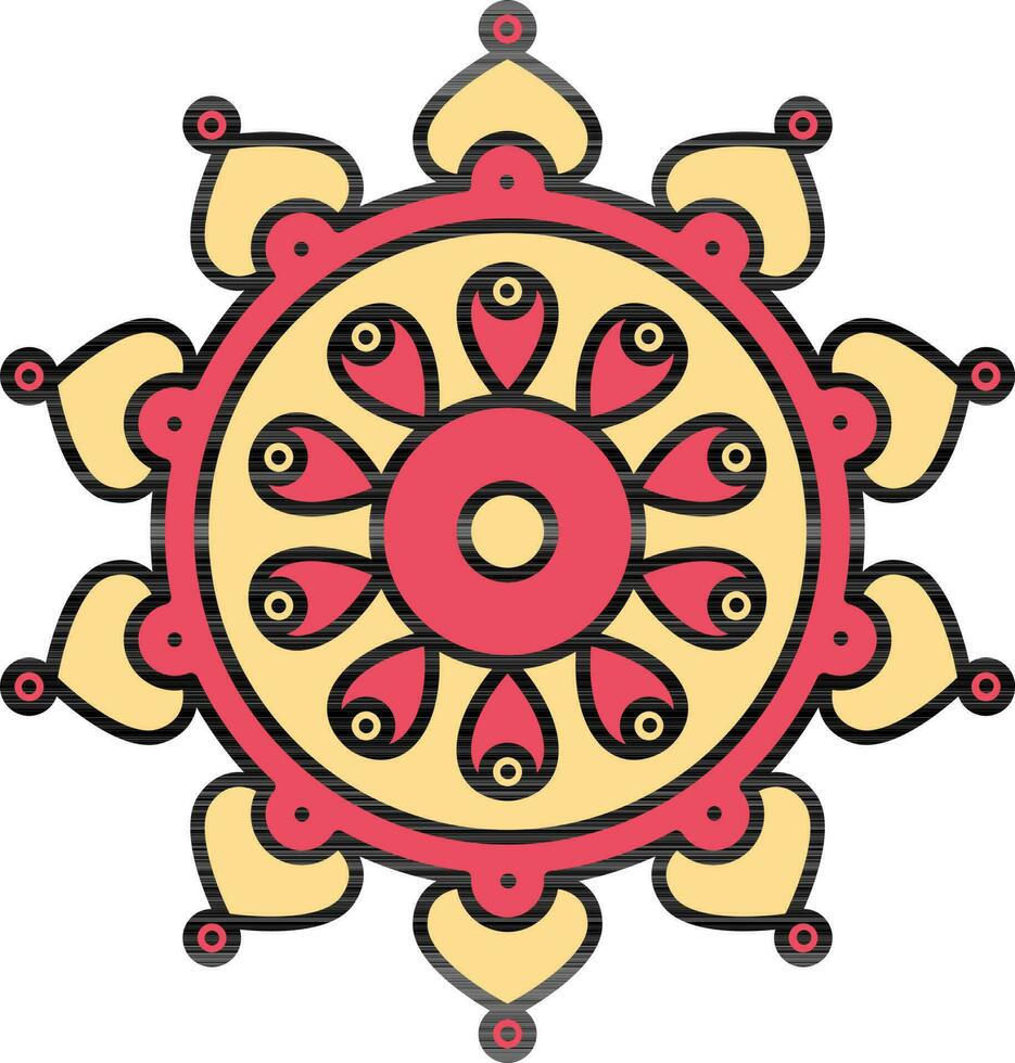 amarillo y rojo circular mandala floral icono. vector