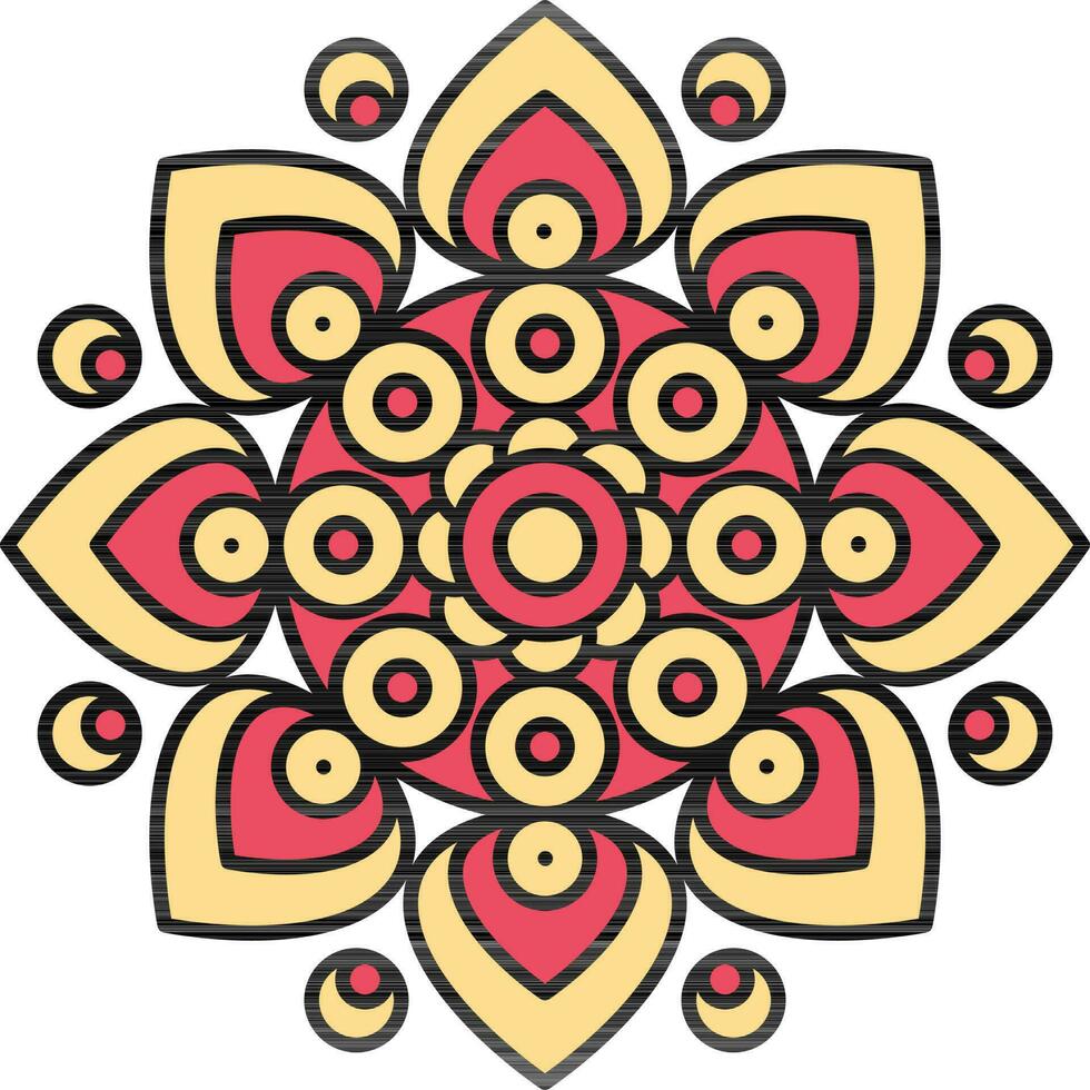 circulo modelo mandala rojo y amarillo icono en plano estilo. vector