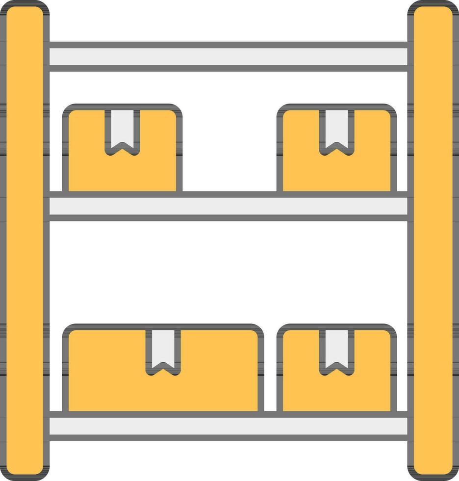 Yellow And Gray Color Shelves With Cardboard Boxes Icon. vector