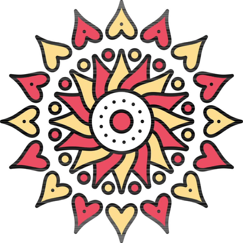 rojo y amarillo corazón mandala floral icono. vector