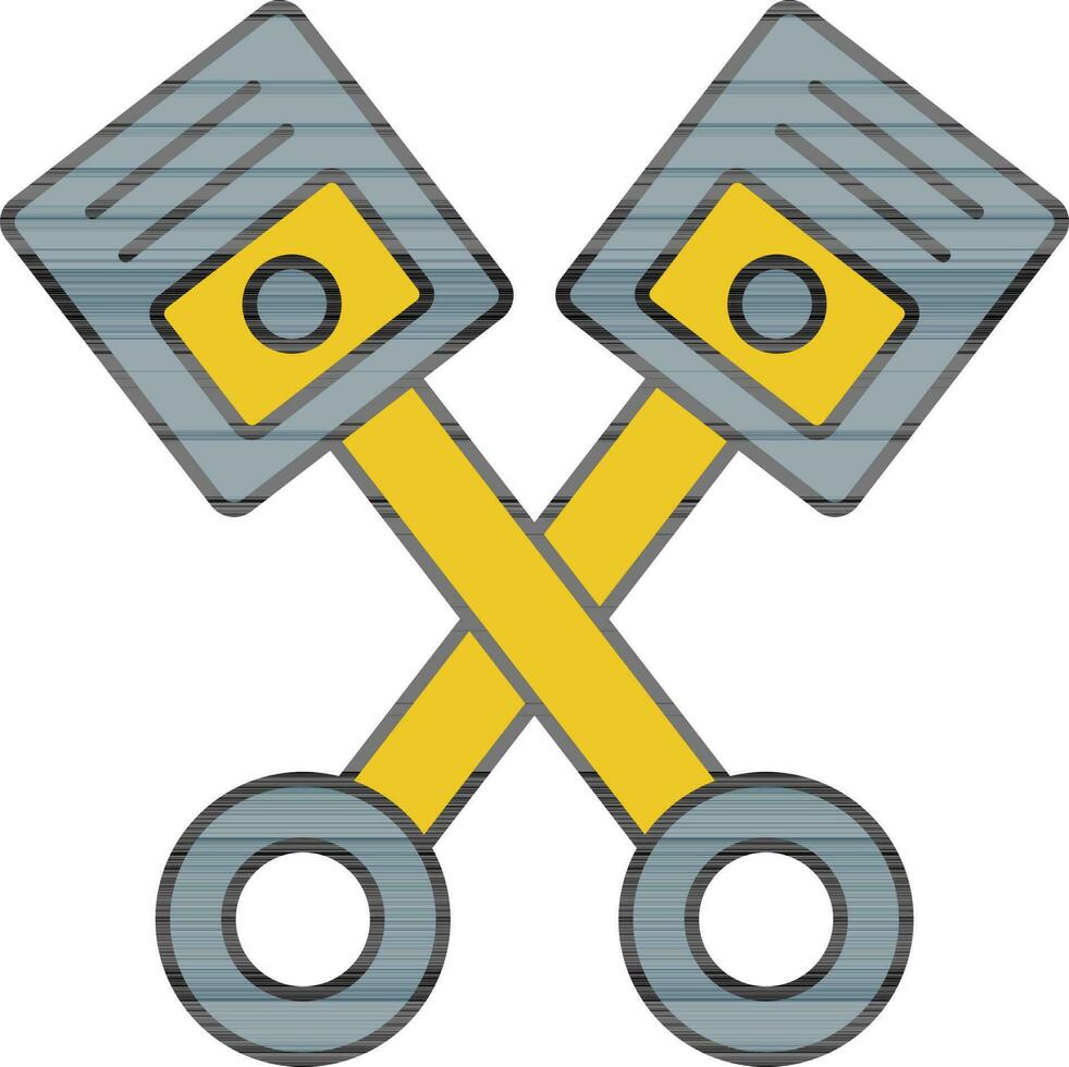 Crossed Piston Icon In Blue And Yellow Color. vector