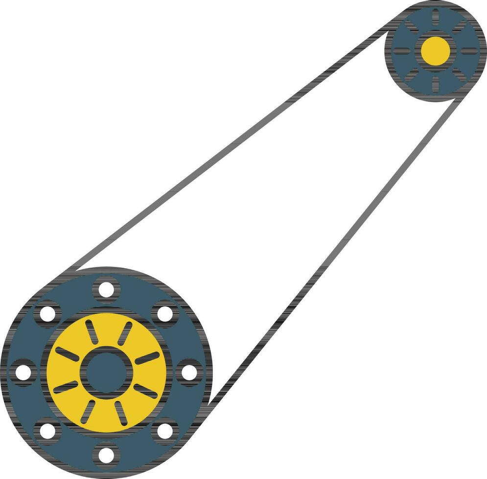 Sprocket Wheel With Chain Icon In Blue And Yellow Color. vector