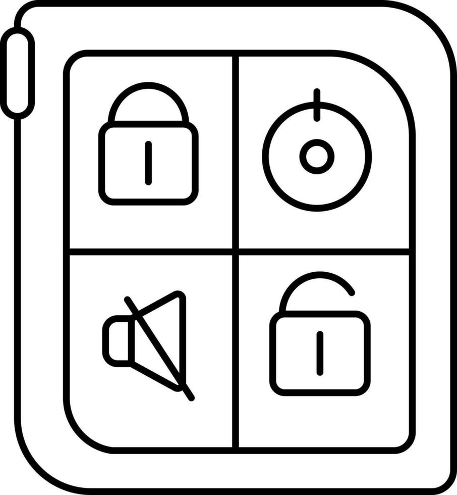 Remote Car Key Icon In Black Outline. vector