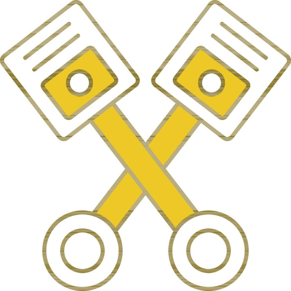 Crossed Piston Icon In Yellow And White Color. vector