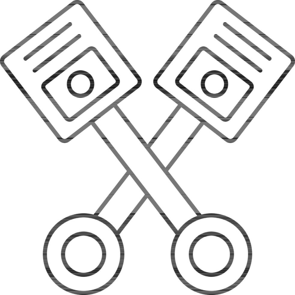Crossed Piston Icon In Black Line Art. vector
