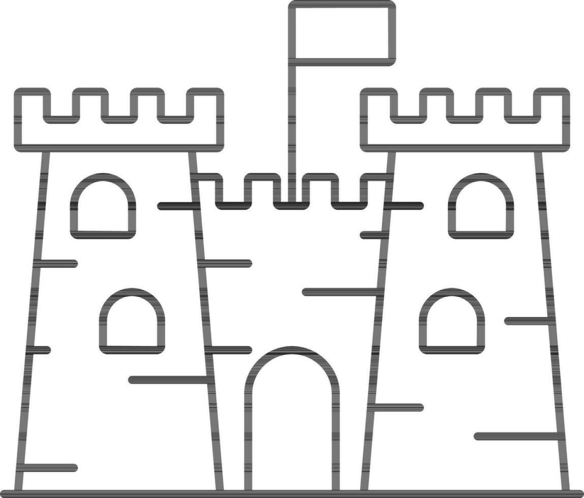 bandera en castillo negro Delgado línea icono. vector