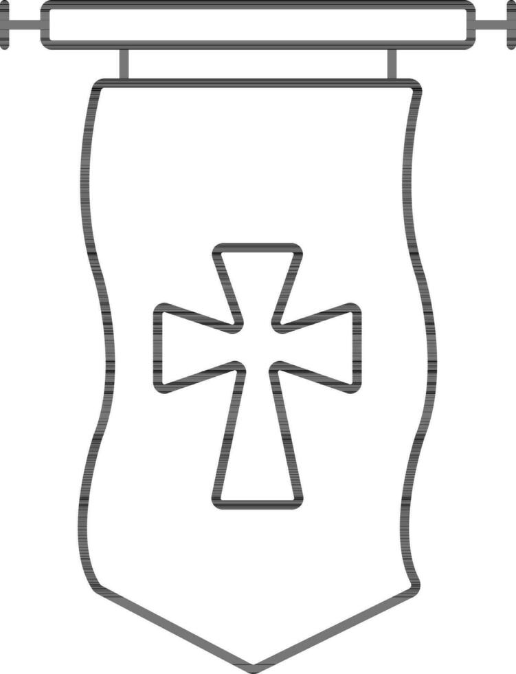 Wavy Templar Pennant Flag Icon In Black Stroke. vector