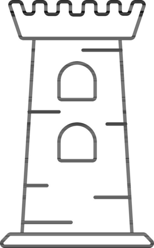 castillo torre plano icono en negro línea Arte. vector