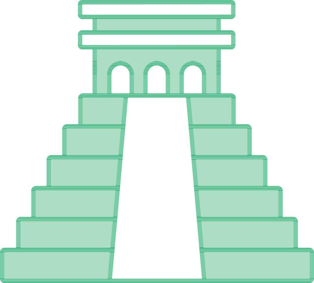 Chichen Itza Flat Icon In Green And White Color. vector