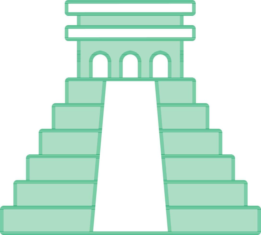 Chichen itza plano icono en verde y blanco color. vector