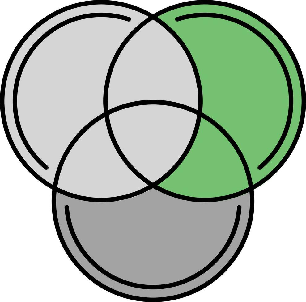 Intersection of Three Circle Icon In Green And Gray Color. vector