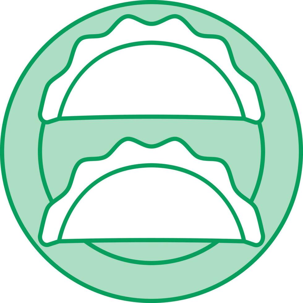 Flat Tacos Plate Icon In Green And White Color. vector