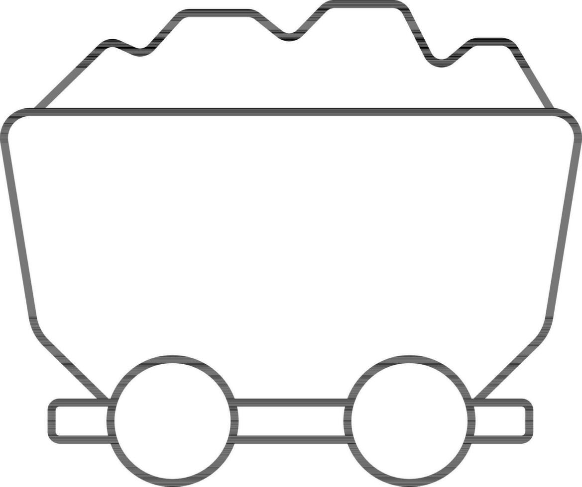 Coal Cart Icon In Black Line Art. vector
