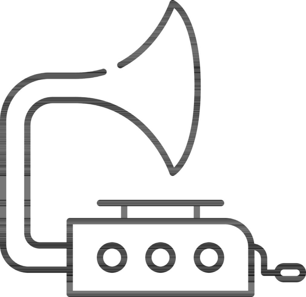 Gramophone Icon In Black Line Art. vector