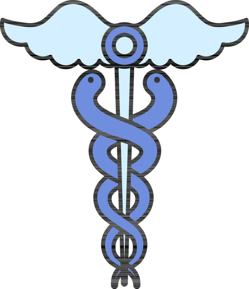 Blue Caduceus Icon In Flat Style. vector