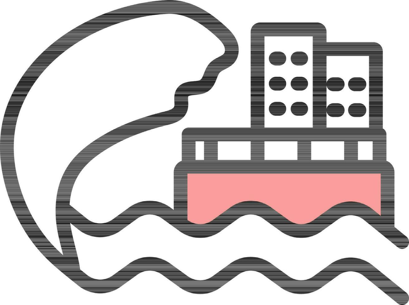 Illustration of Tsunami Icon in Pink And White Color. vector