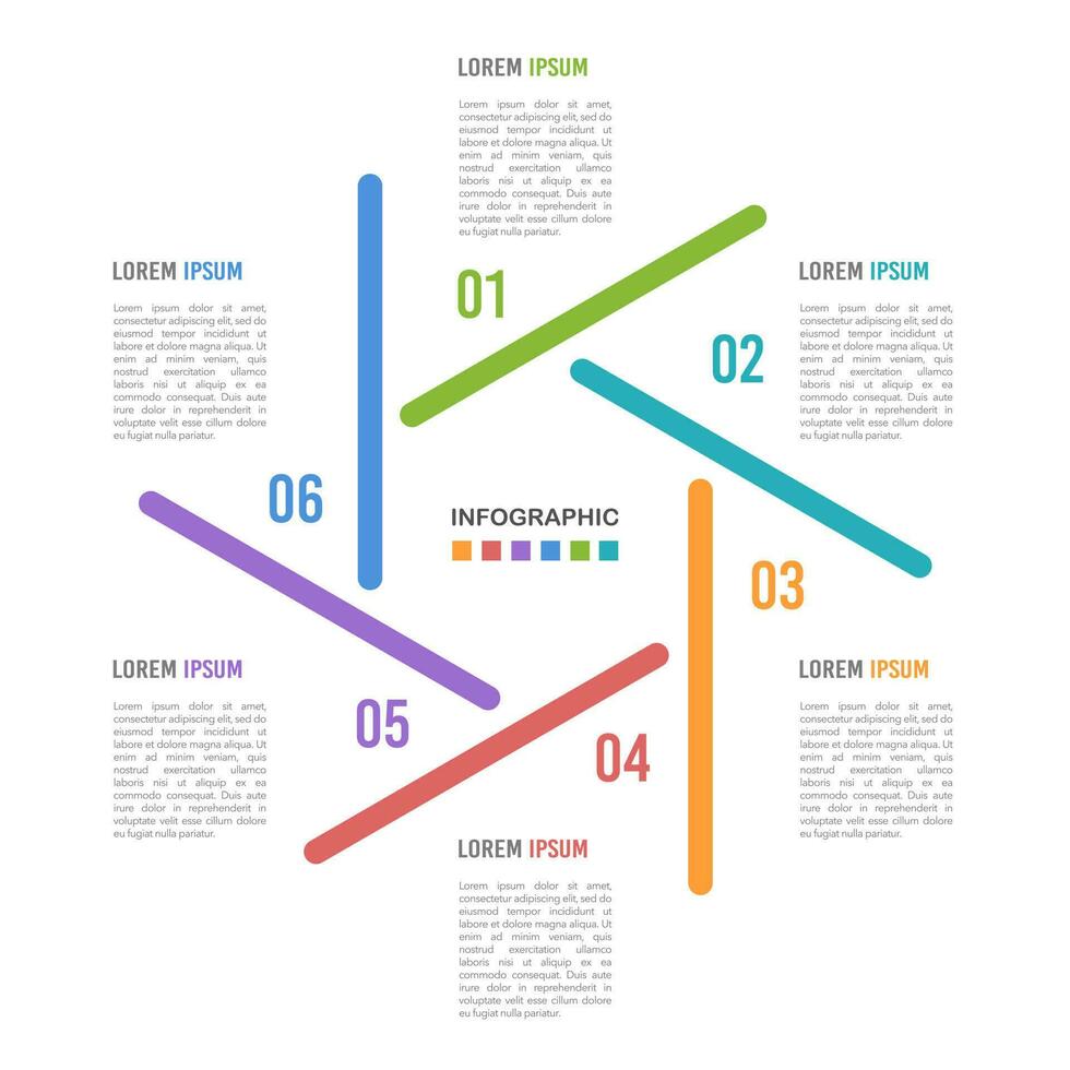 Infographic 6 options. Planning, Workflow, or process diagram. Vector illustration.