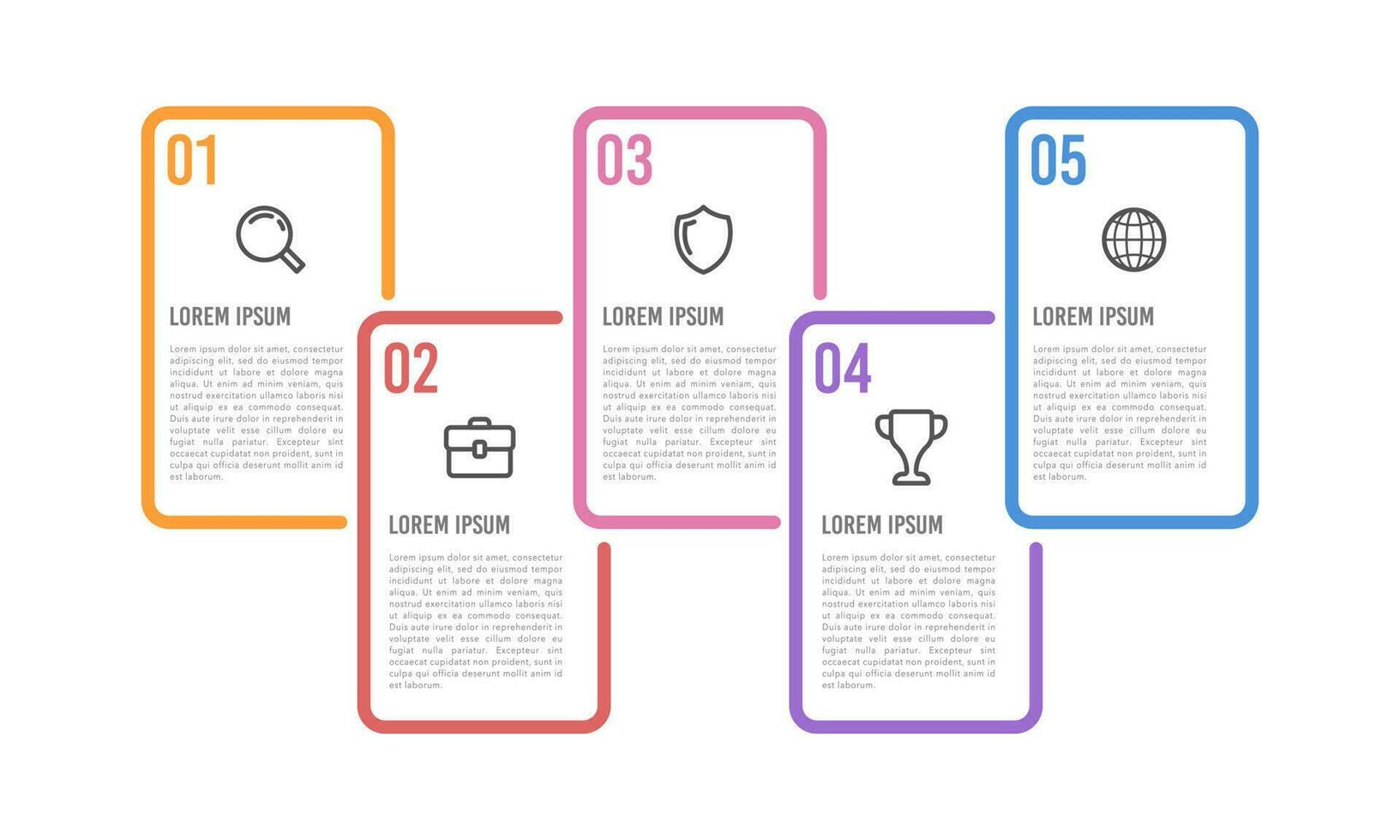 Business infographic thin line 5 square process template. Vector illustration.