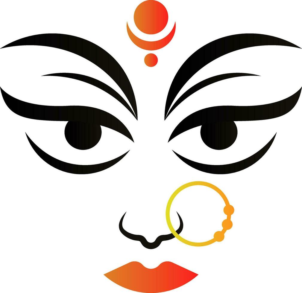 Goddess Durga Face Icon In Black And Orange Color. vector