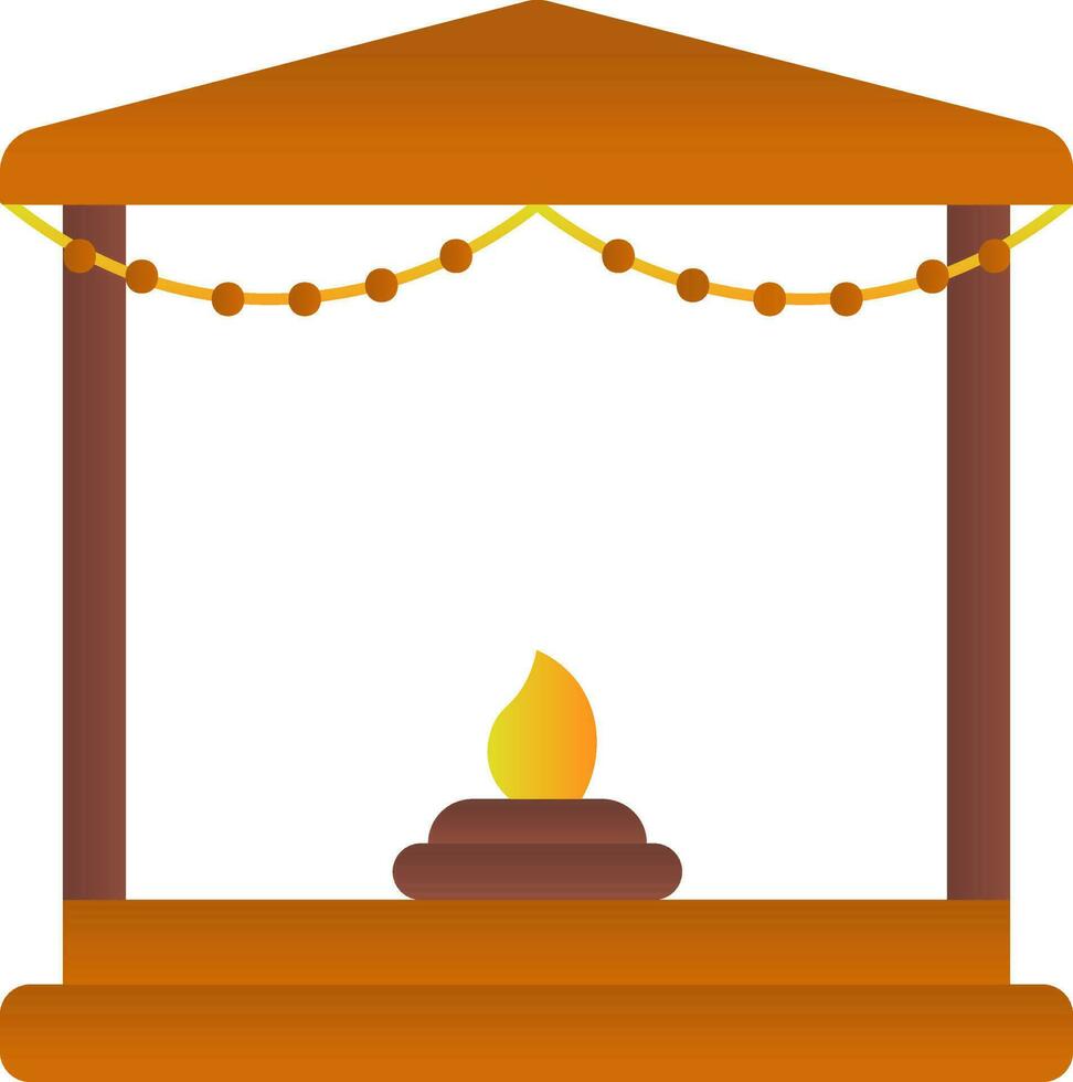 Fire Pit In Temple Brown Icon In Flat Style. vector