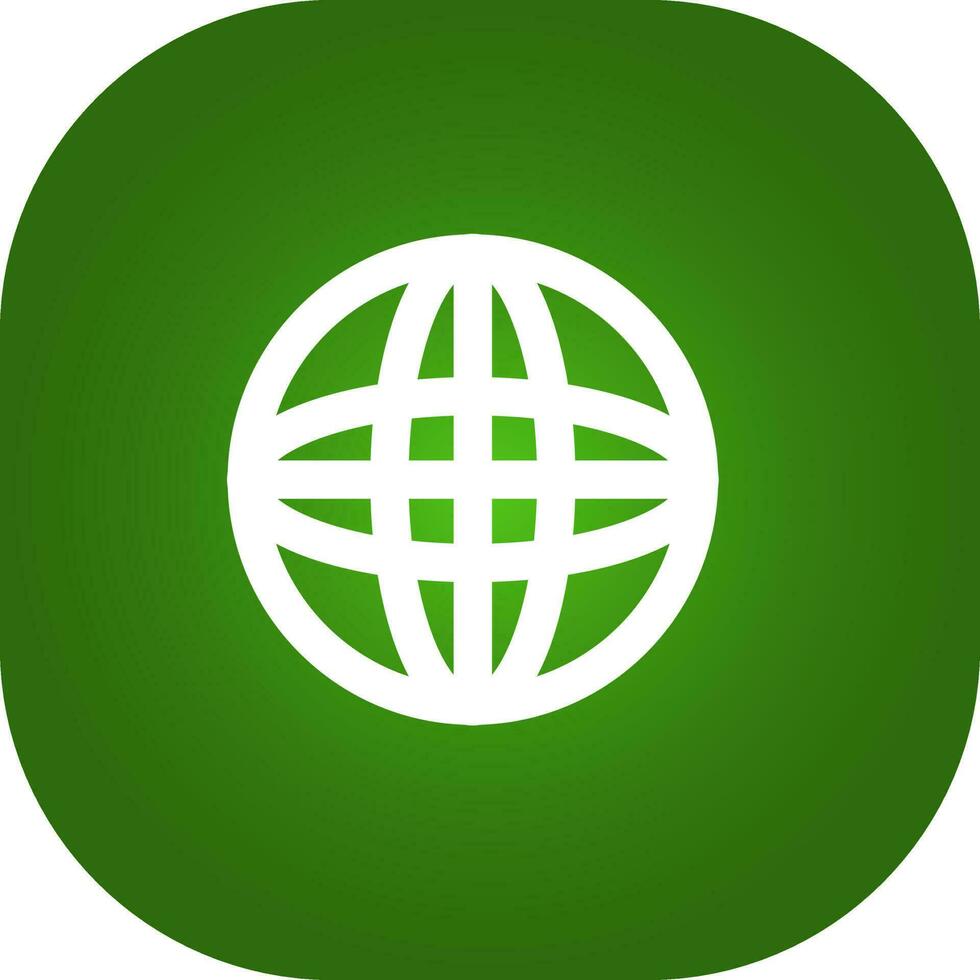White Globe Icon On Square Green Background. vector