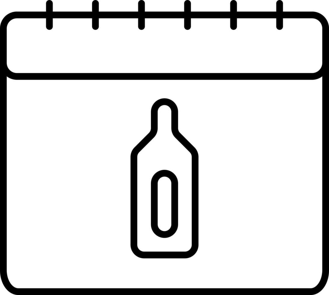 calendario con vino botella icono en negro línea Arte. vector