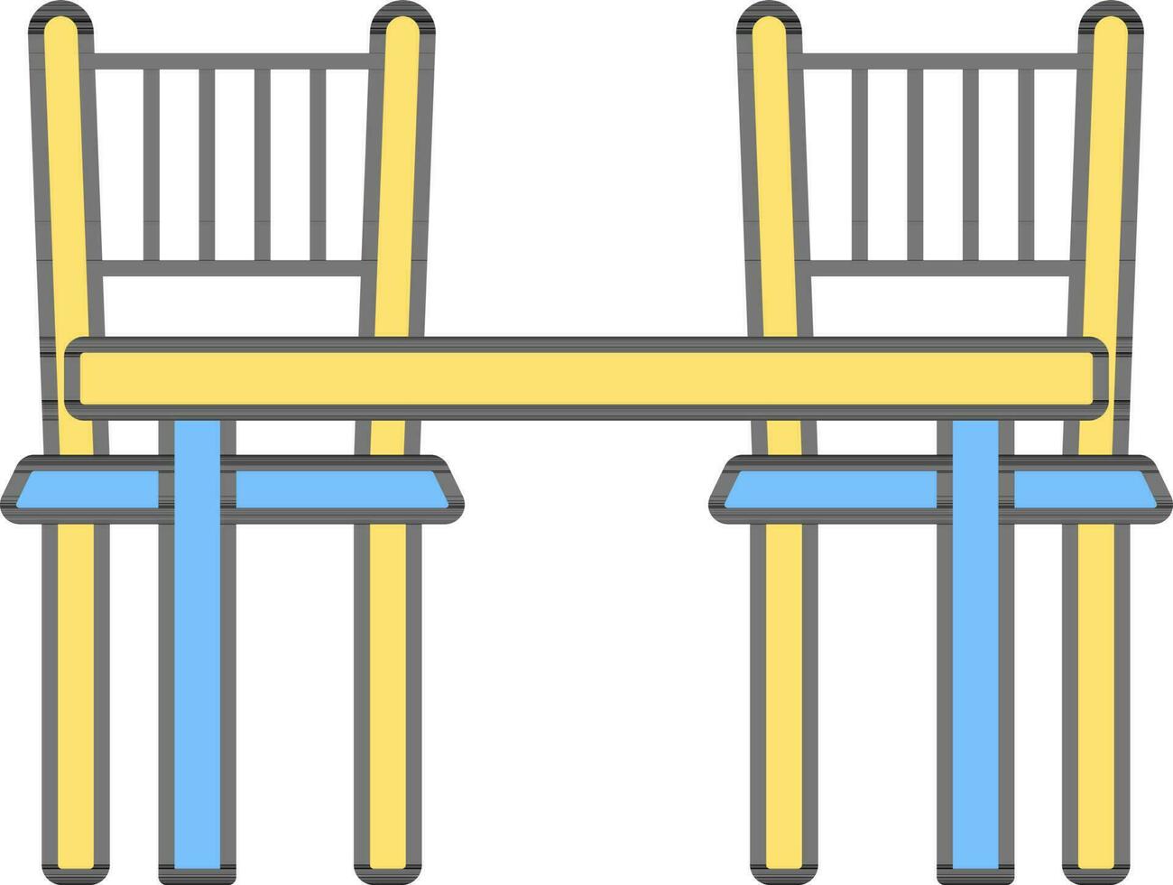 Table With Chairs Icon In Blue And Yellow Color. vector