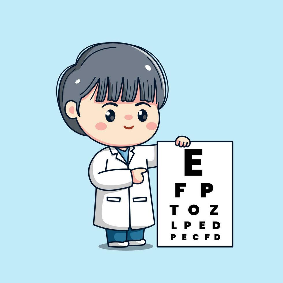 linda oftalmólogo masculino médico kawaii chibi plano resumido personaje vector