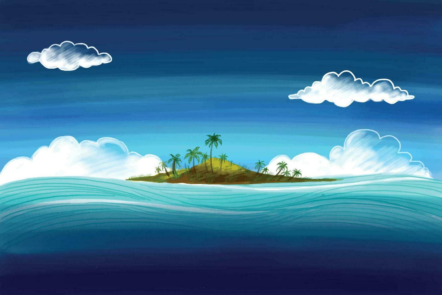 escena con Oceano playa paisaje tarjeta antecedentes vector