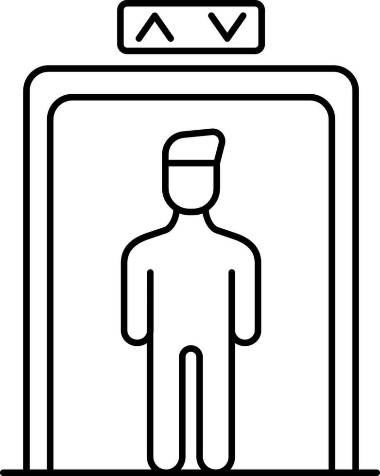 Black Line Art Illustration Of Man In Lift Icon. vector