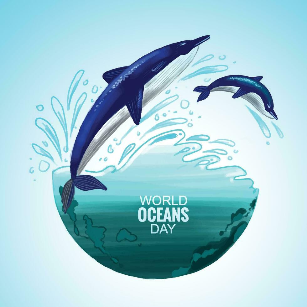 Happy world ocean day card background vector